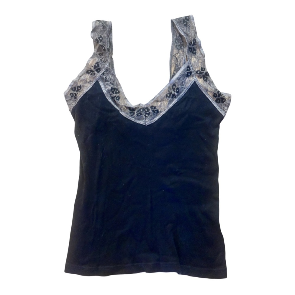 VTG ANONYMOUS Black Cotton Cami Top With Lace Detailing